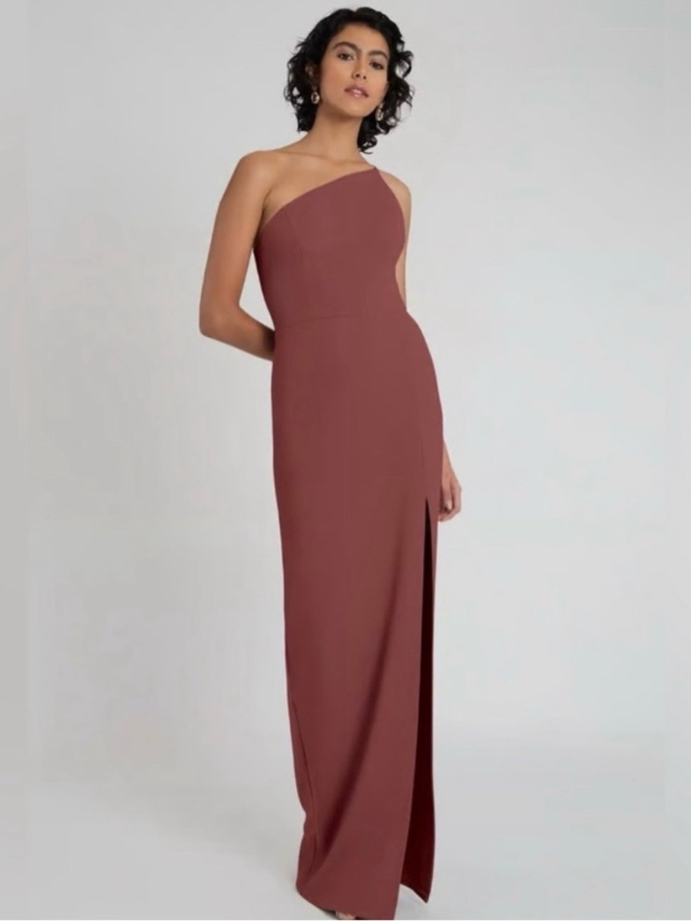 Jenny Yoo One Shoulder Aubrey Dress in Cinnamon Rose NWT